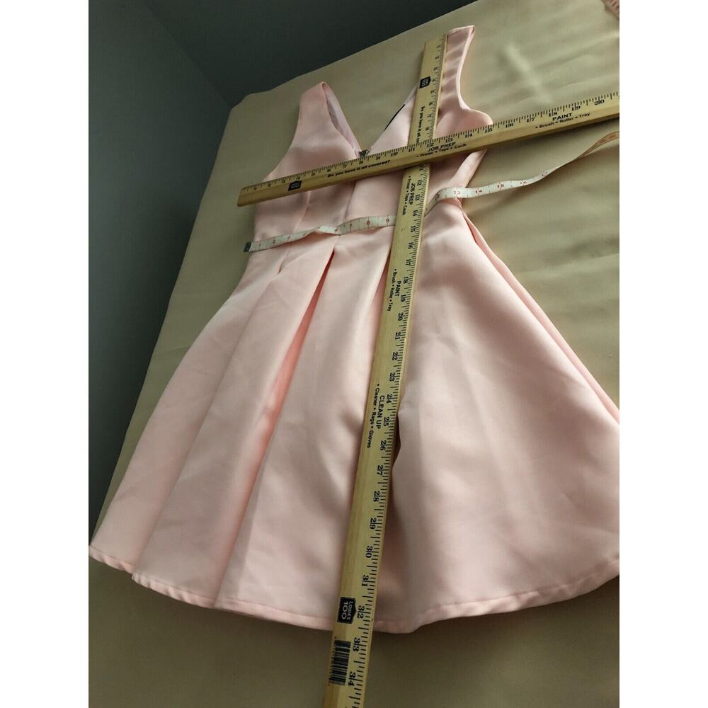 Hot & Delicious Skater Dress Womens S Pink Plunging V Neck Pleated Expo Back Zip - Picture 7 of 8